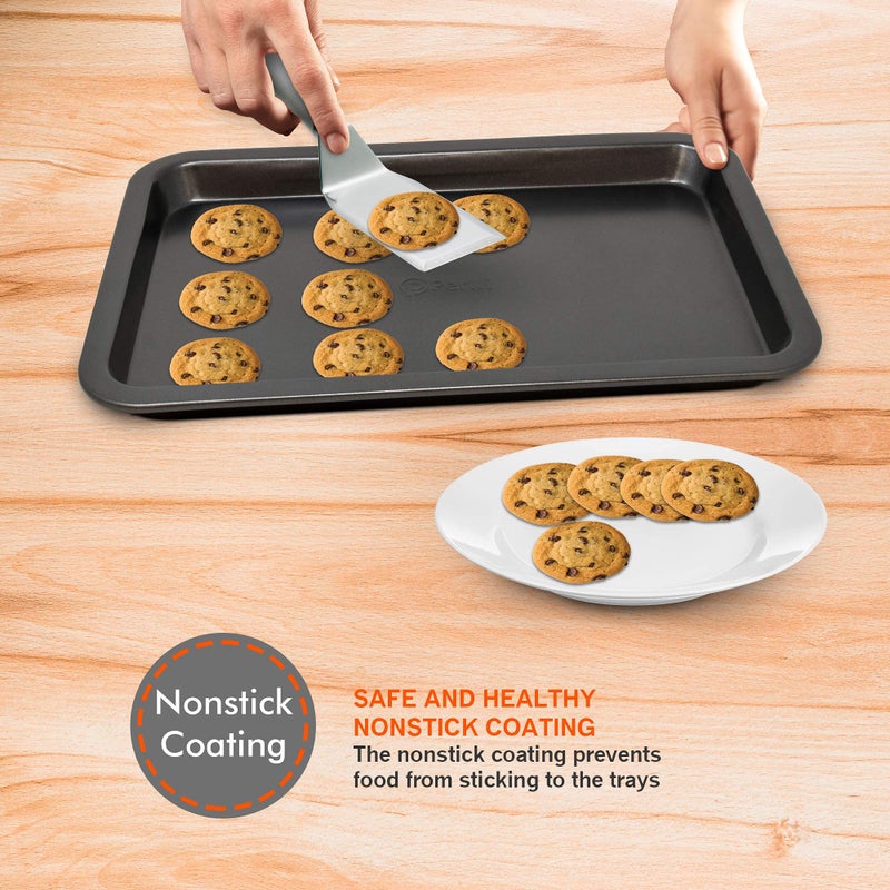 Perlli Baking Pan 10 Piece Set Nonstick Carbon Steel Gray Oven Bakeware Kitchen Set, 2 Cookie Sheets, 2 Round Cake Pans, Square Pan, Roasting Pan, Loaf Pan, Crisp Pan, Pizza Crisper, & Muffin Pan - Image 4